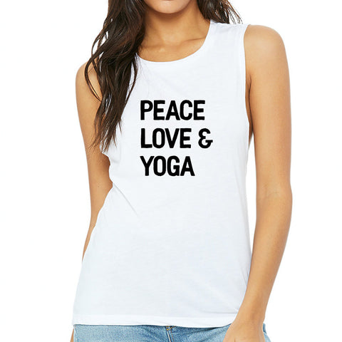PEACE LOVE & YOGA [WOMEN'S MUSCLE TANK]