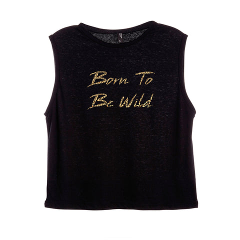 BORN TO BE WILD W/ CHEETAH TEXT [WOMEN'S MUSCLE TANK]