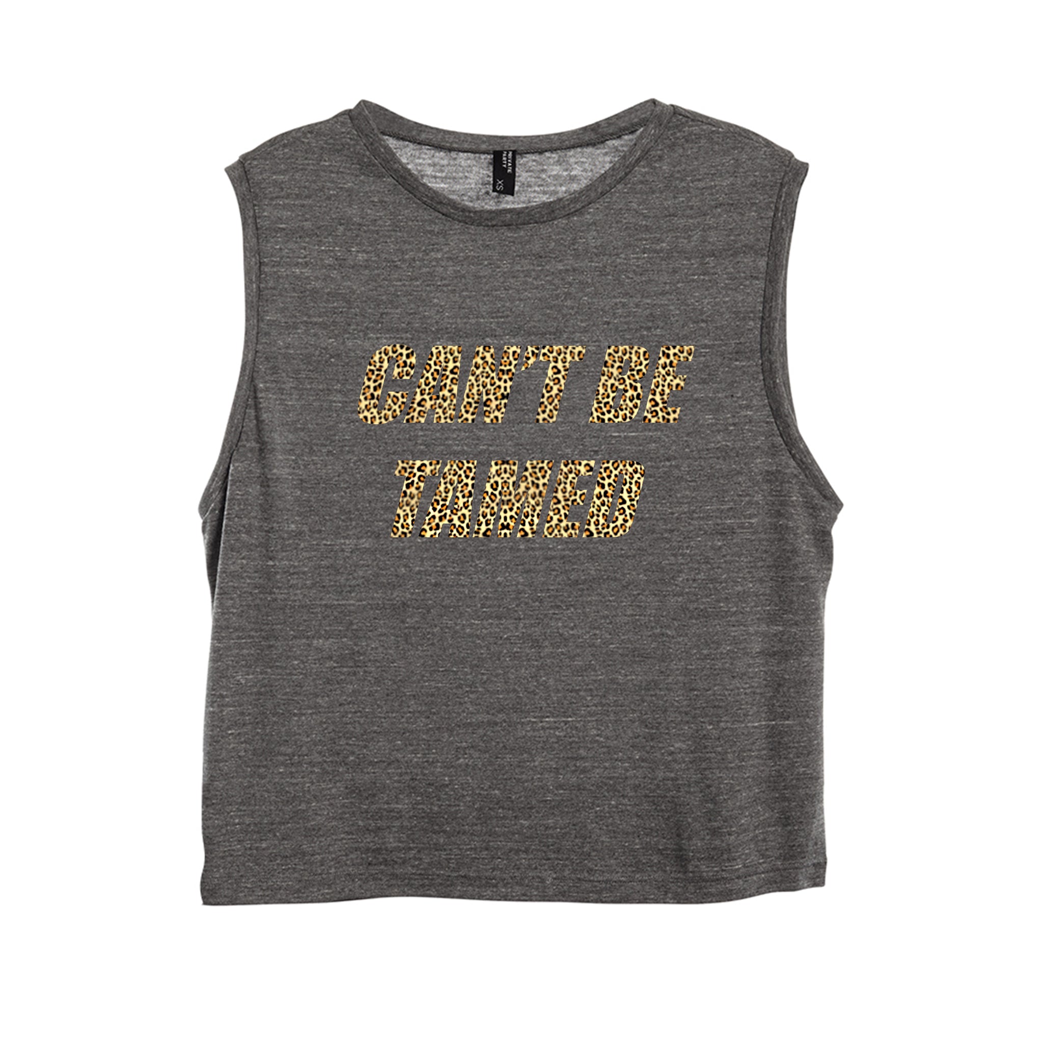 CAN'T BE TAMED W/ CHEETAH TEXT [WOMEN'S MUSCLE TANK]
