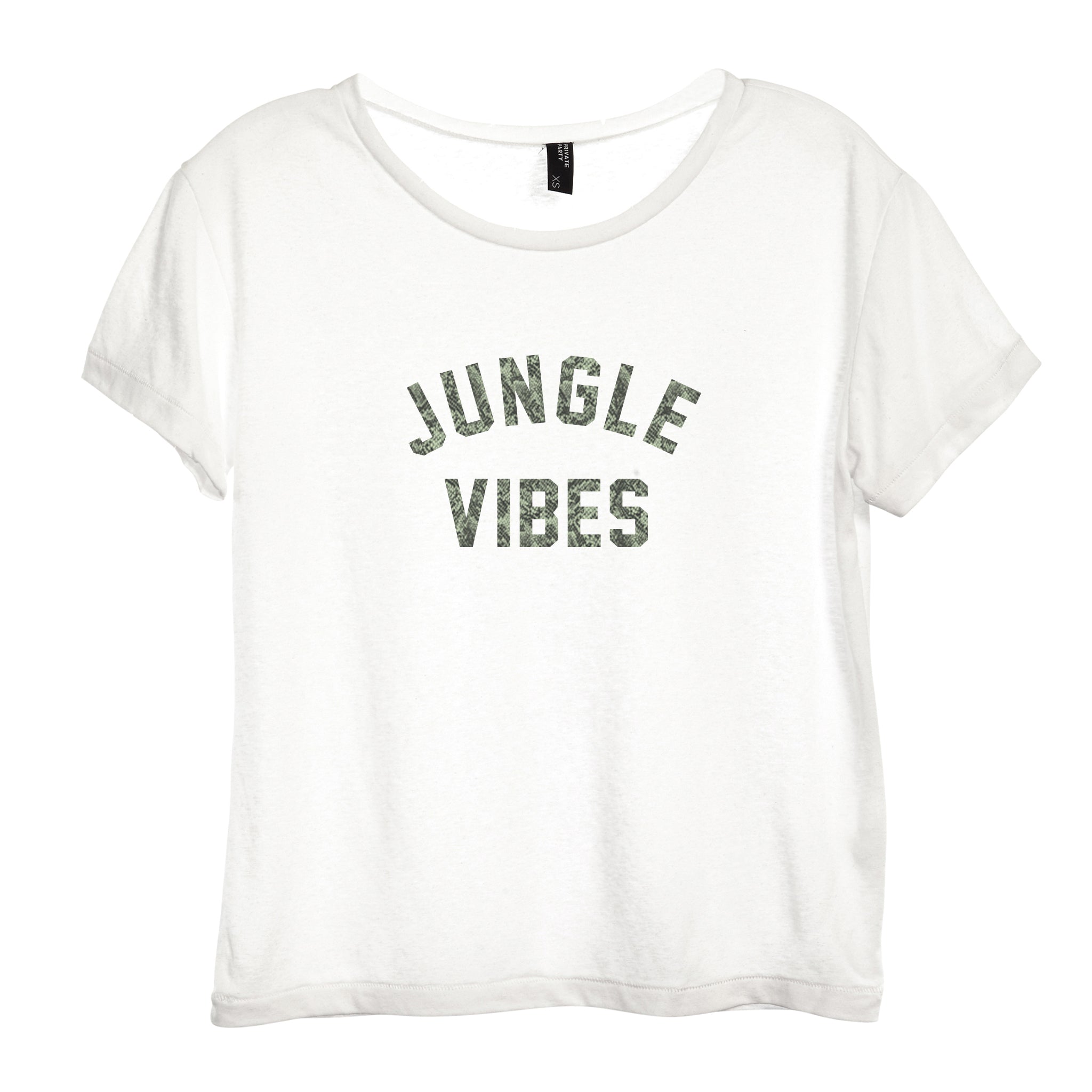 JUNGLE VIBES W/ SNAKESKIN TEXT [DISTRESSED WOMEN'S 'BABY TEE']