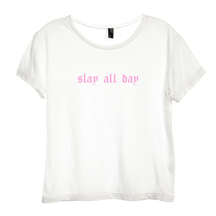 SLAY ALL DAY [DISTRESSED WOMEN'S 'BABY TEE']